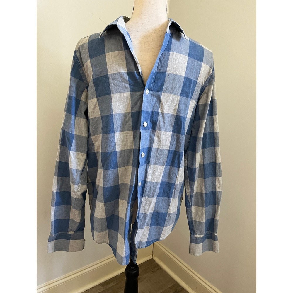UNTUCKit Mens Slim Fit Blue Button Down Shirt Medium Buffalo Check Cotton Fall